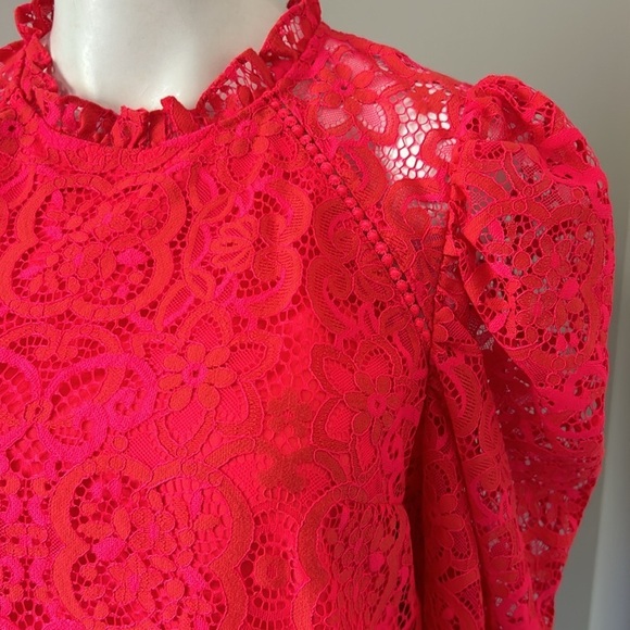 Lilly Pulitzer Averi Lace Top Ruby Red Two Tone Carnival Lace Shirt Sz S - Picture 6 of 16